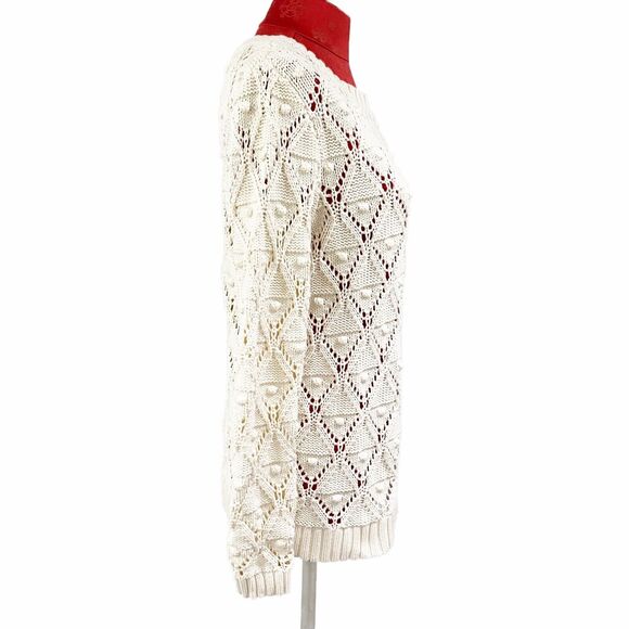 Tommy Hilfiger Fisherman Knit Sweater Ladies M Pullover Cream Long Sleeve Preppy - Picture 4 of 9
